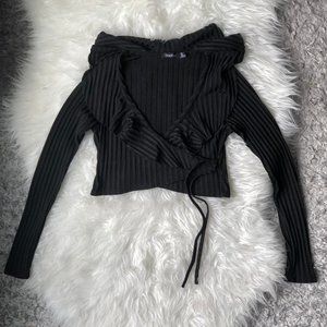 Boohoo Frill Long Sleeve Crop Top